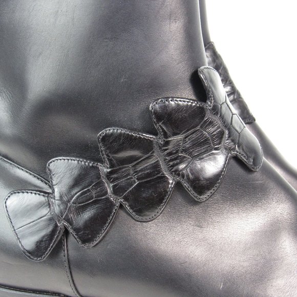 FENDI Black Leather Boots with Crocodile Strap Women's Size 8 or 39 - Picture 3 of 13
